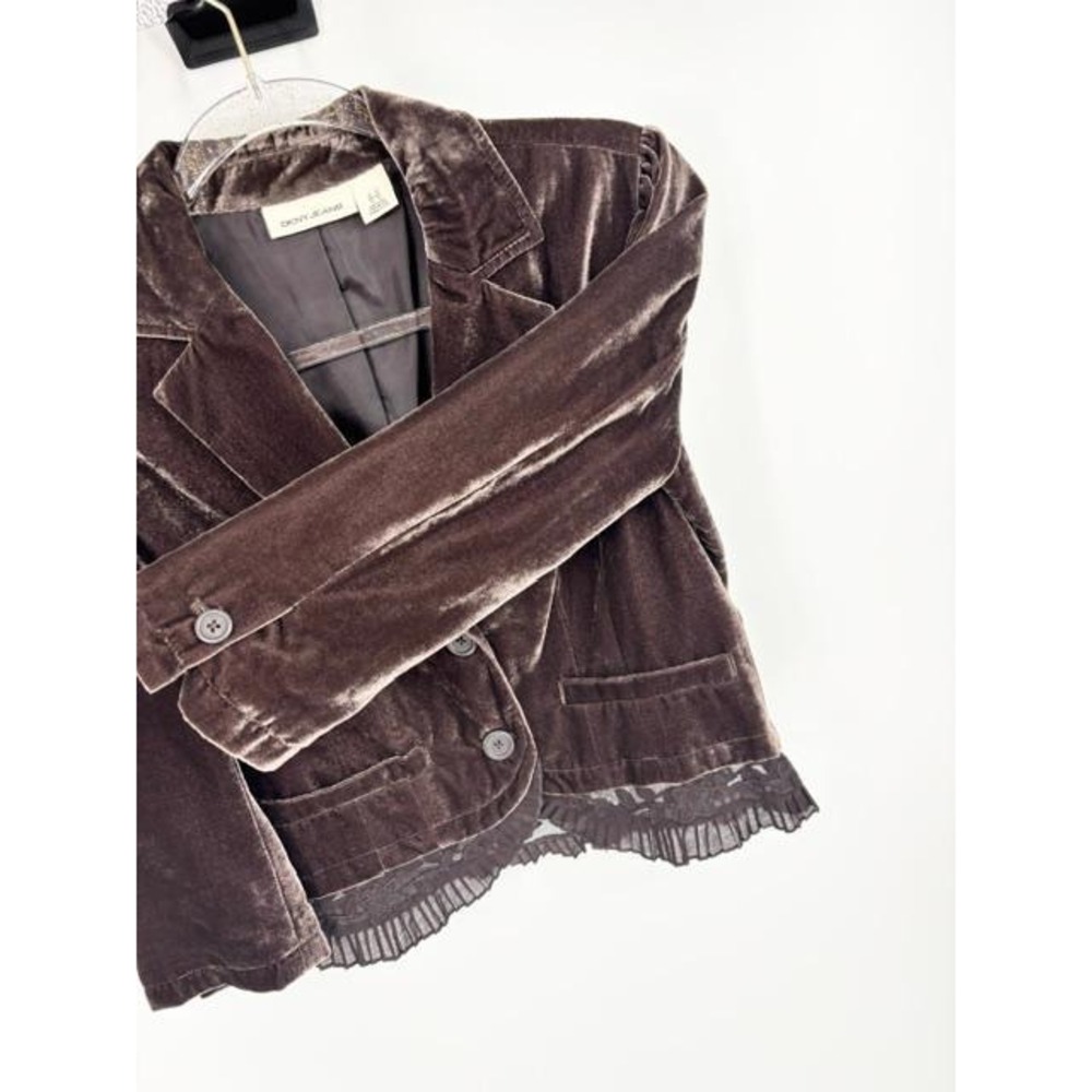 Vintage Y2K Velvet Lace Trim Blazer‎ Cropped Ruffle Dark Fairy Whimsigoth DKNY - Picture 4 of 8
